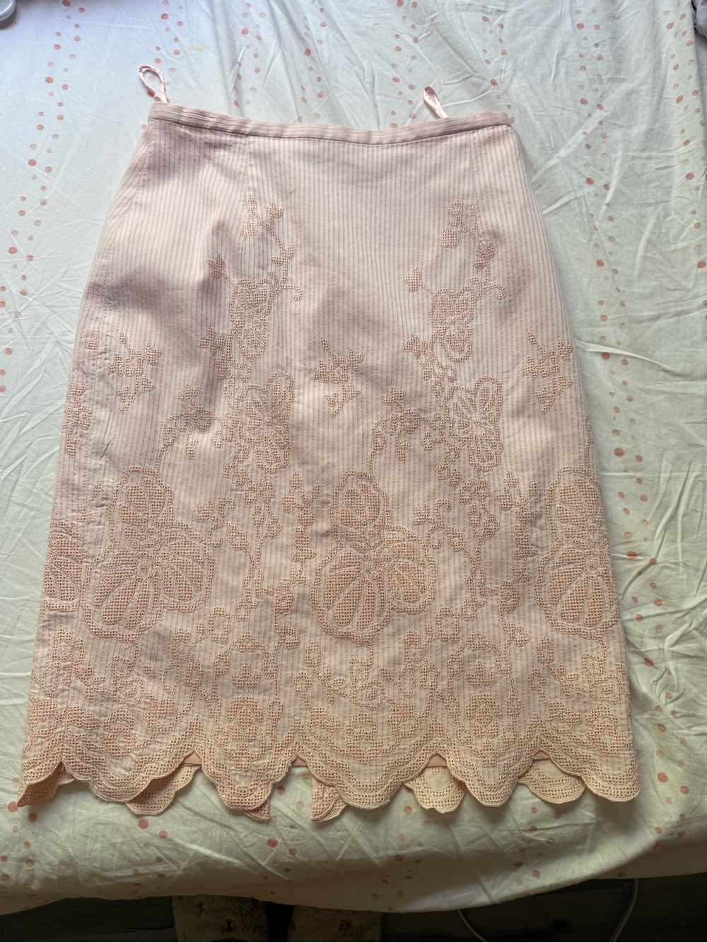 Women's Blush Pink Lace-Trim Pencil Skirt